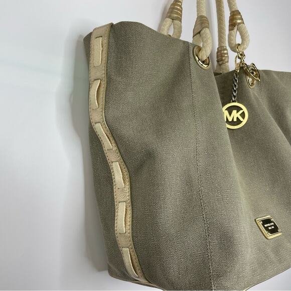 Michael Michael Kors Marina Grab Anchor oversized canvas taupe gold tote handbag - Picture 2 of 16